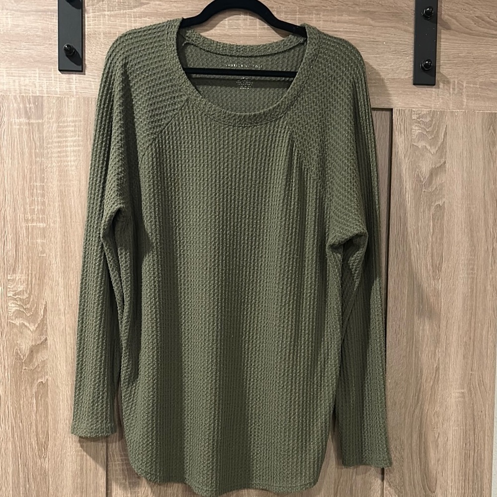 Olive Green Waffle Knit Long Sleeve Top